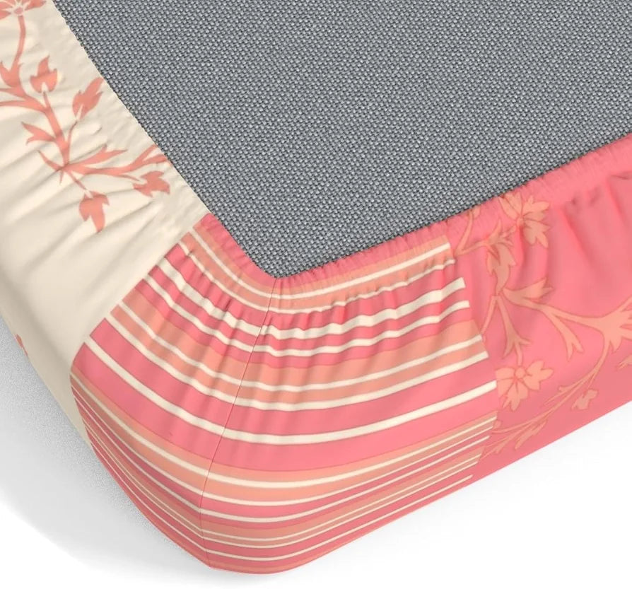 Dreamscape 100% Cotton Floral King Fitted Bedsheet with 2 Pillow Covers - 