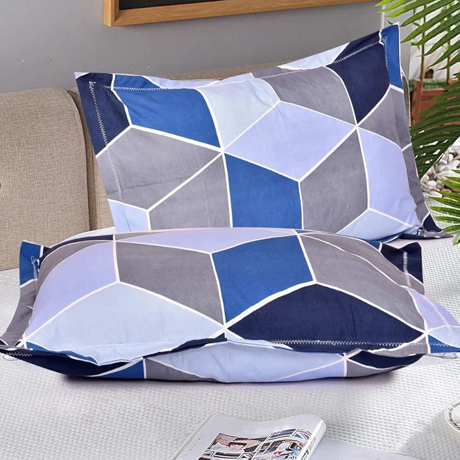 THE HOME STYLE Cotton Feel Glace Cotton Elastic Fitted Printed Double Bed King Size Bedsheet With 2 Pillow Cover 300 TC 