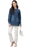 Janasya Women's Dark Blue Denim Solid Regular Top