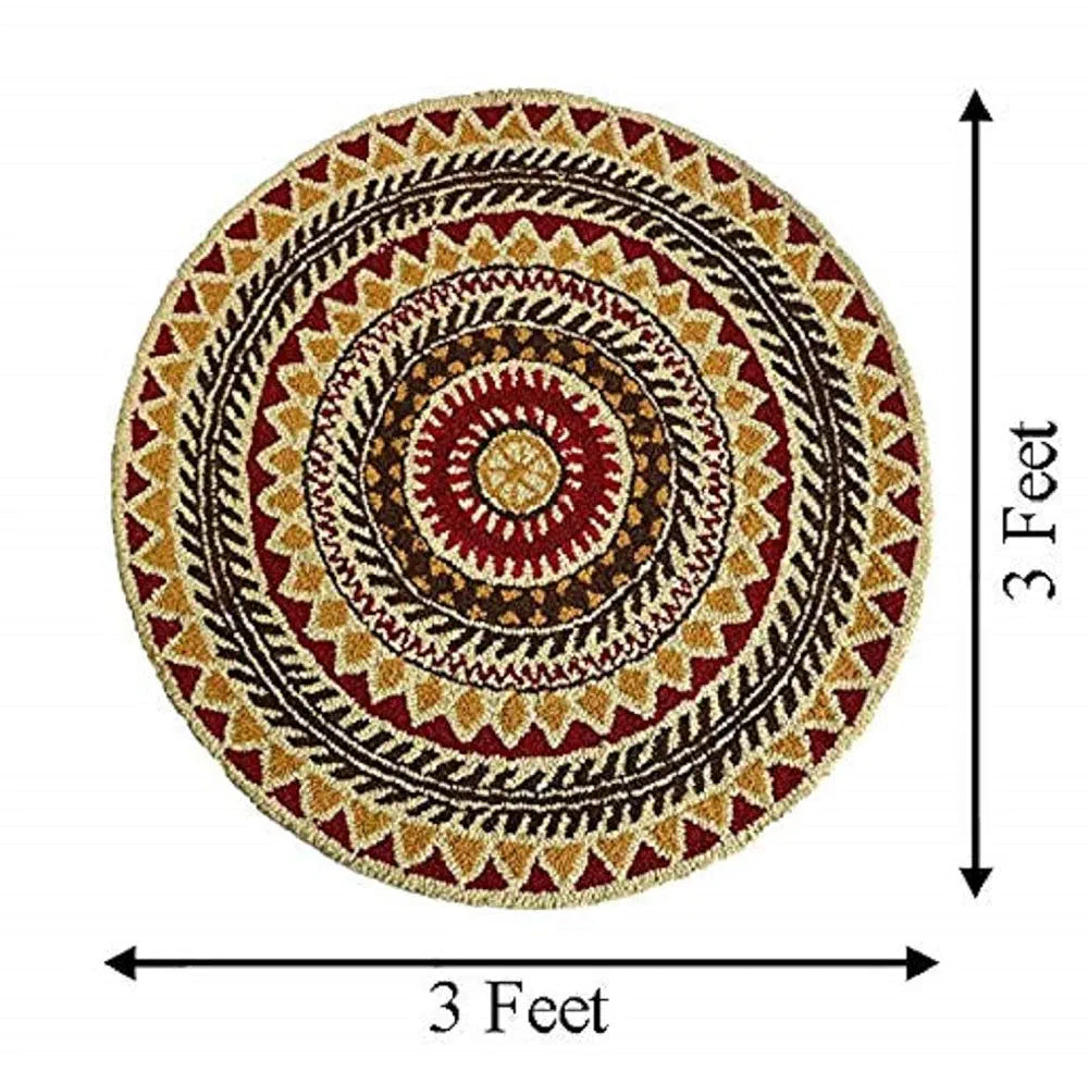 THE HOME TALK Tufted Round Wool Carpet | Anti-Skid Backing Area Rugs for Living Room, Bed Room, Hall, Coffee Table, Parties & Gatherings | Handmade Rugs | Home Decoratives |3' Diameter | Multi Rangoli
