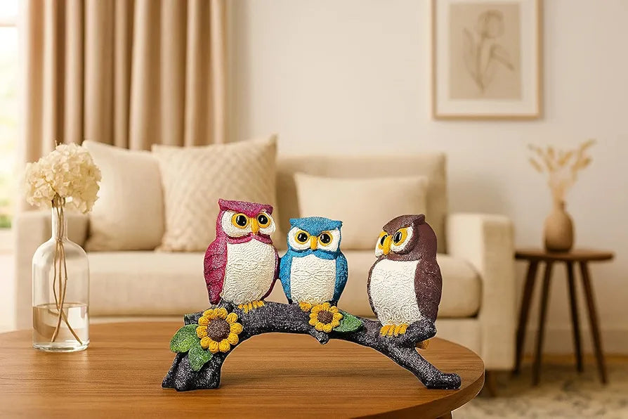 Xtore Beautiful Resin Owl Family Decorative Statue for Home Decor 