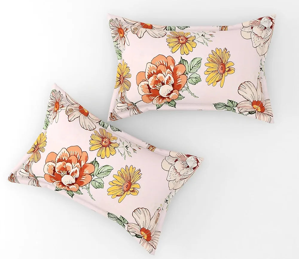 FRESH FROM LOOM Elastic Fitted Floral Bed Sheets | Bed Covers for Mattresses Tuck in | King Size Soft Glace Cotton Fitted Bedsheet with Two Pillow Cover | , 144 TC