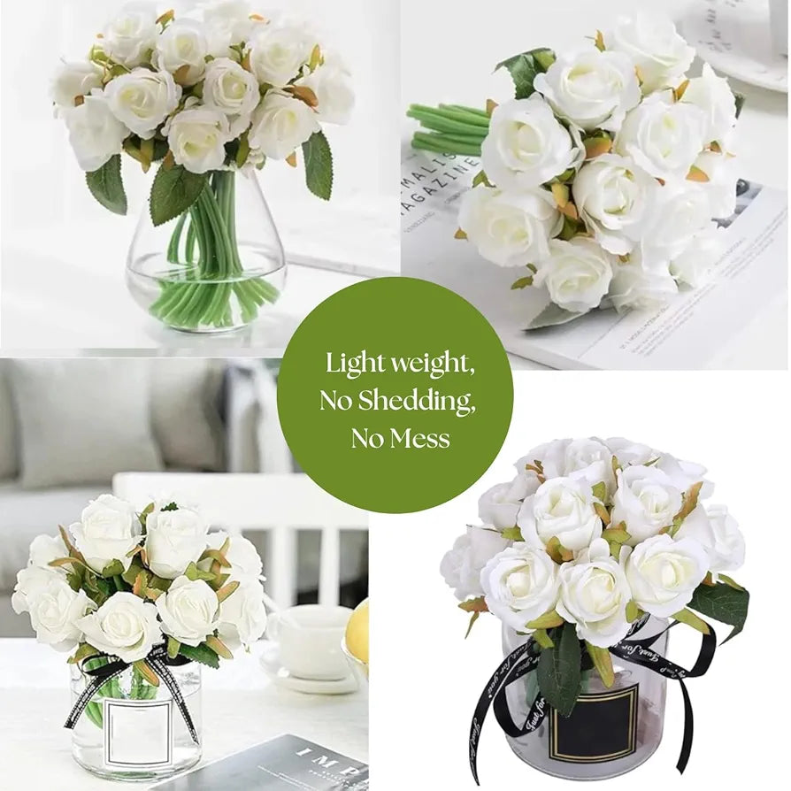 VERVENIX Set of 12 Artificial Rose Flower Bunches for Vase  – Premium Decorative Gift Items for Living Room, Bedroom, Wedding, Party, and Events 