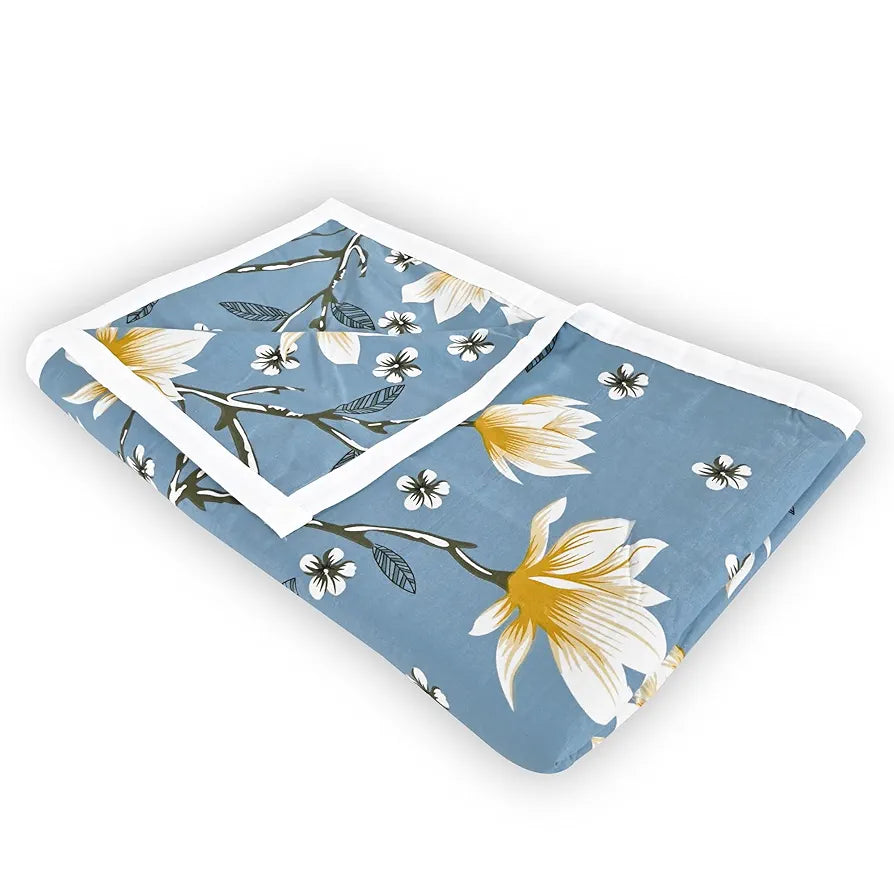 Divine Casa 100% Cotton Double Bed Dohar | Ultra-Soft & Lightweight AC Blanket | Reversible Summer Quilt | 220 x 205 CM, Blossom Haven Sky Blue