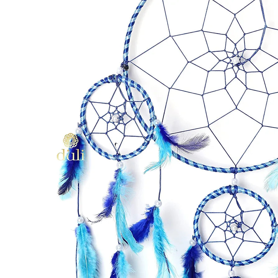DULI Dream Catcher Traditional Indian Dreamcatcher Wall Art for Bedrooms, Home Wall, Hanging Design, Height 75 cm ,Metal, Feathers Dreamcatcher 