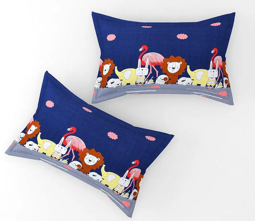 FRESH FROM LOOM Glace Cotton Wrinkle Free Soft Hypoallergenic Bed Sheet | Cartoon Printed Double Bedsheets King Size for Kids with 2 Pillow Cover , 144 TC