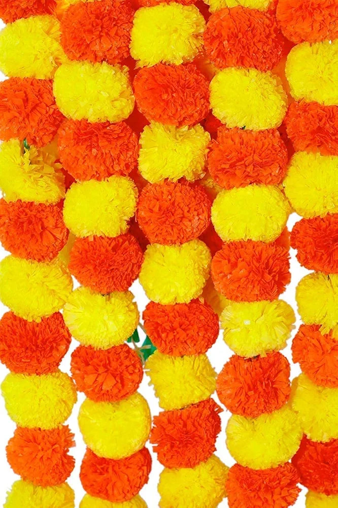 HOME BUY Artificial Marigold Flowers for Decoration Garland with Bell for Diwali & Festivals | 5 Feet Long 50 Pcs ,Multi )