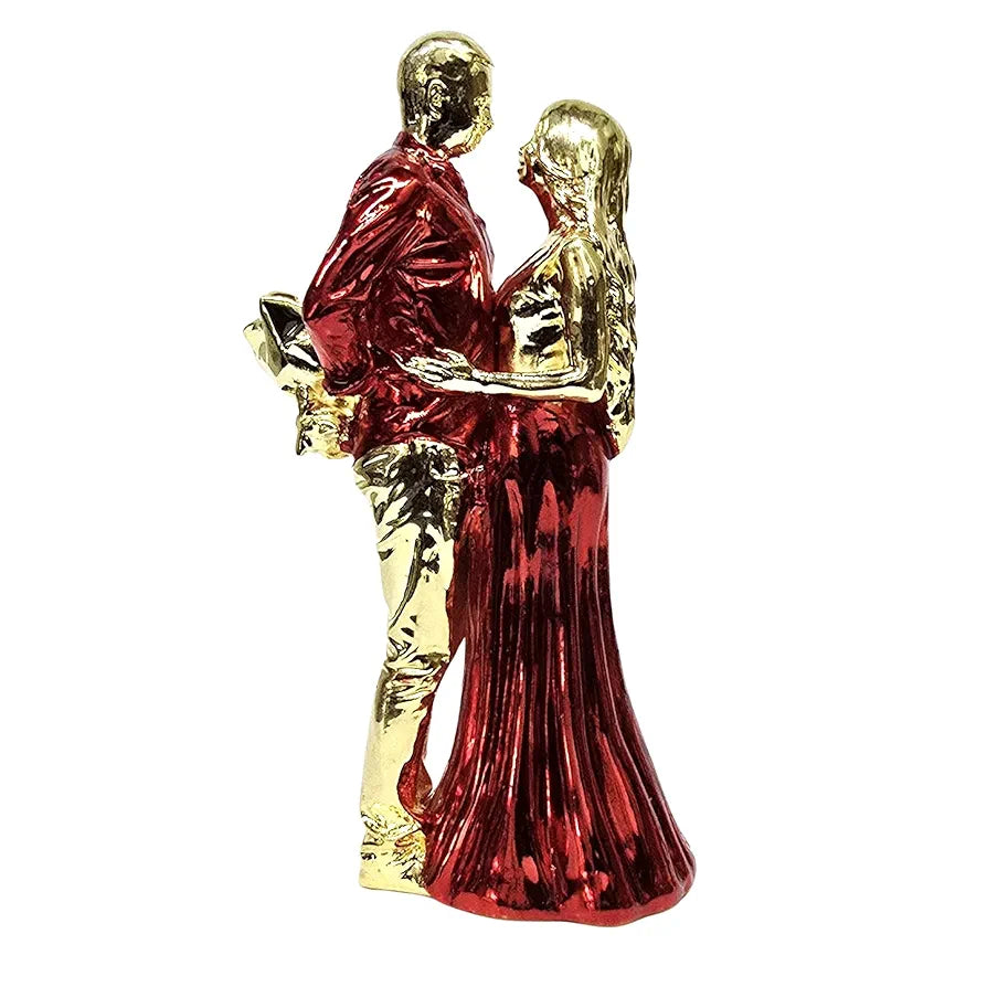 Gold Art India Romantic Couple Figurine Gold-Plated with Red Dress – 6 Inch | Love Couple Idol for Valentine, Anniversary, Birthday Gift | Home & Office Décor Showpiece