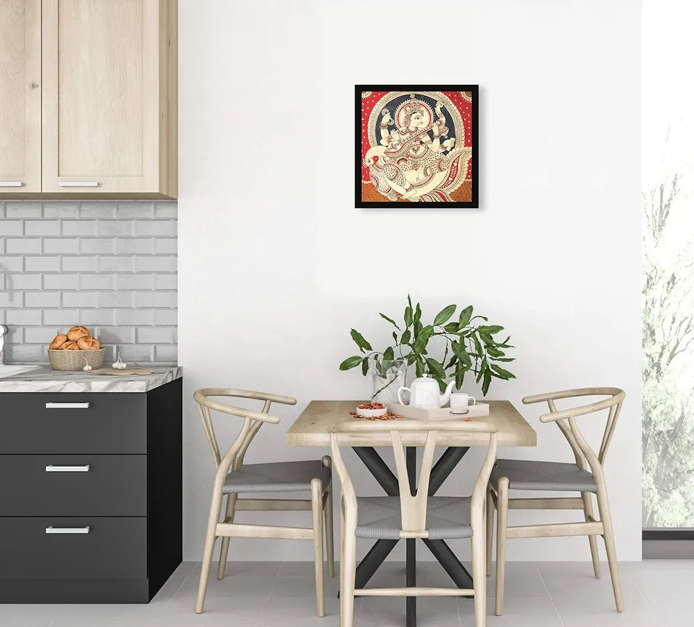 ArtX Paper Madhubani Goddess Saraswati Devi Maa Traditional Wall Art Painting, Photo Frame Multicolor, Traditional, 13X13 in, Set of 1