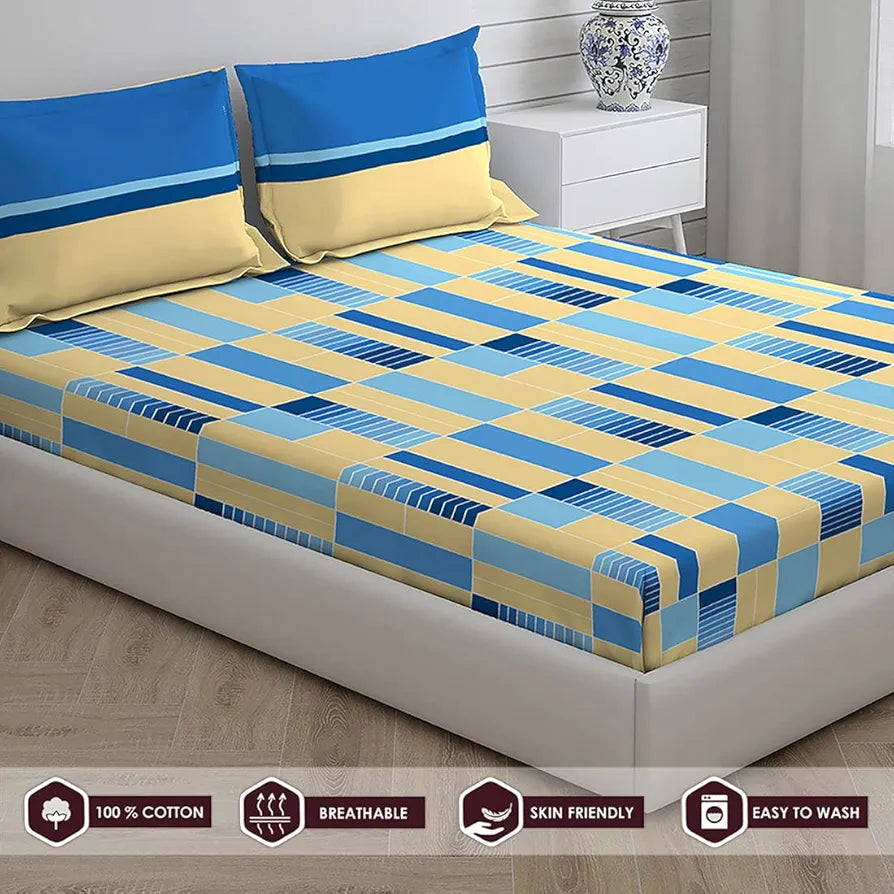 Layers Tivoli 100% Cotton Bedsheet Set for All Seasons - Lightweight, Moisture Absorbent, Machine Washable & Easy to Care - Gift for Housewarming & More - 104 TC - Queen Size 