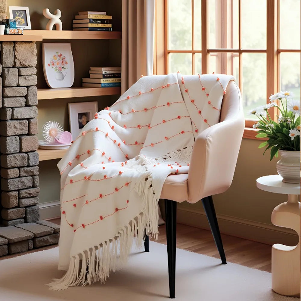 SAJAVAT HOME Hand-Knitted Pure Cotton 3 Seater Sofa Throw | 80x52 Inches/204x132 Cm | Beige & Royal Orange Throw for Sofa, Bed, Chair & Travel - Ideal for All Season | Pack of 1
