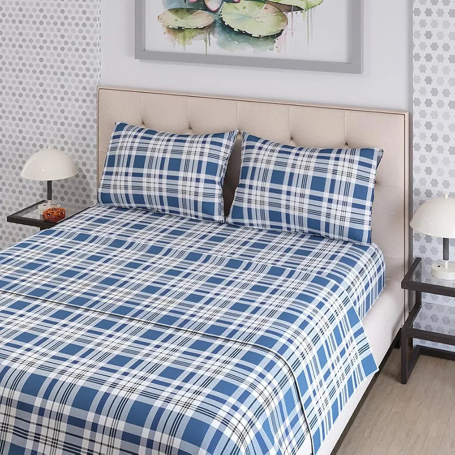 Zen Cotton Blend King Bedsheet Set  | 1 King Cotton Bedsheet & 2 Pillow Covers | Breathable & Anti-Wrinkle | 225 CVC | 