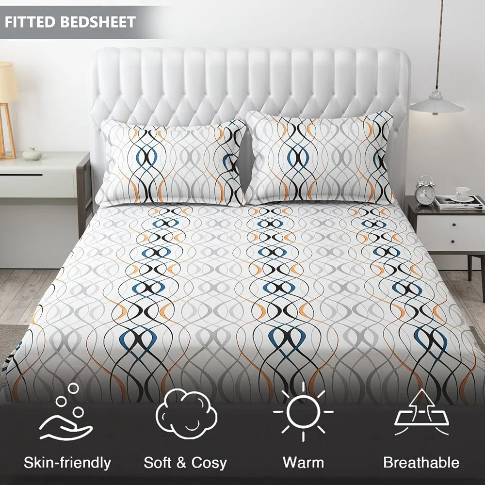 FRESH FROM LOOM Soft Microfiber Fitted Floral Bedsheet King Size Bed With Two Pillow Cover | Bed Covers For Mattresses Tuck In | Elastic Fitted Bed Sheets | , 144 Tc