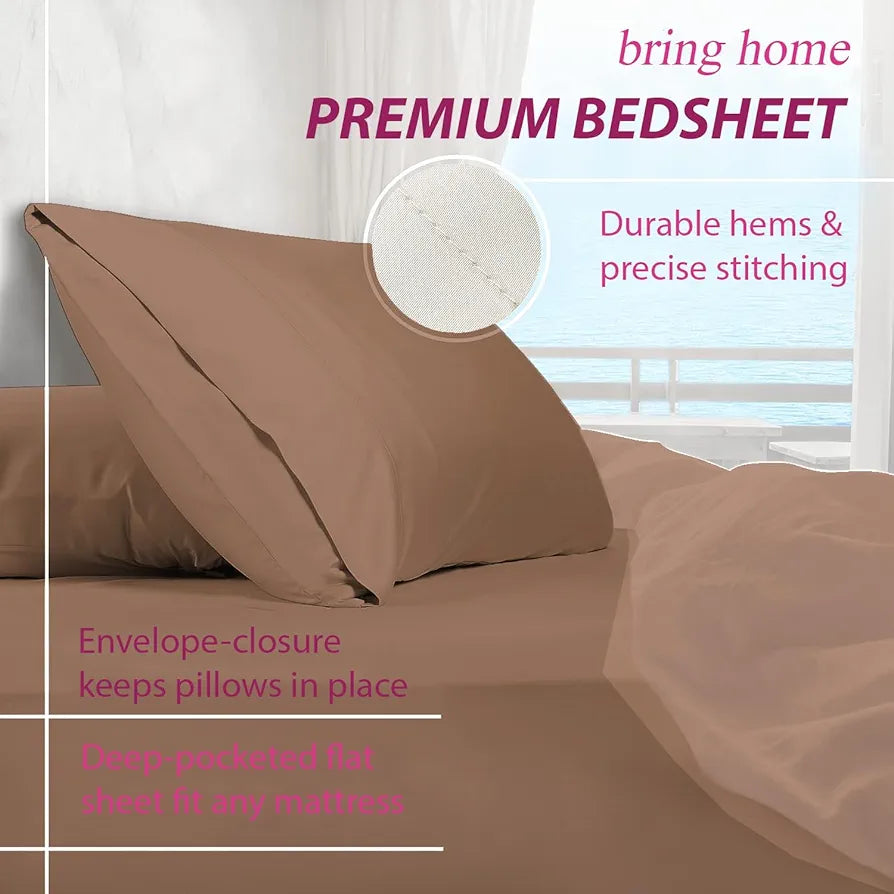 Trance Home Linen Premium 300 TC Pure 100% Cotton King Fitted Bedsheet with 2 Pillow Covers 