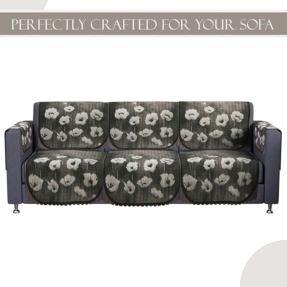Kuber Industries Set of 16 Anti-Skid Sofa Cover 5-Seater with Arm Cover | Comfortable Slipcover Sofa Cloth & Furniture Protector for Home Decor | Lotus Print - Green