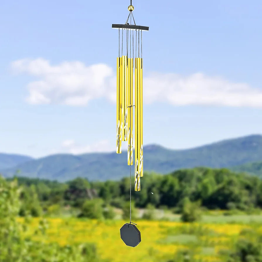 Hindcraft Wind Chimes for Bedroom, Living Room, and Balcony – Home Décor Gift Items for Positive Energy, Housewarming, and Room Décor | Hanging Bells and Showpieces for Home Decoration, Golden 5-Pipe