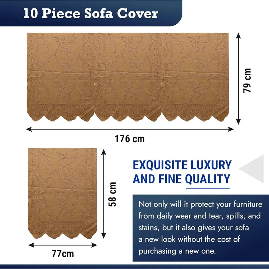 Kuber Industries Sofa Cover | Net Sofa Slipcover Set | Sofa Cover for Living Room | Sofa Slip Cover for Hall | 5-Seater Sofa Cover for Home Decor | Self Ginger Sofa Cover Set | Golden