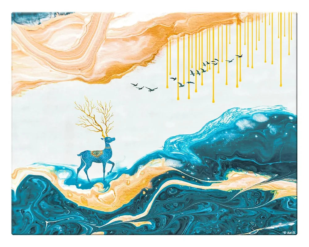 ArtX Canvas Deer Painting, Big Size Scenery, Abstract Painting, Painting for Living Room Bedroom, Multicolor, Nature, 58.0 X 45.0 cm, Set of 1