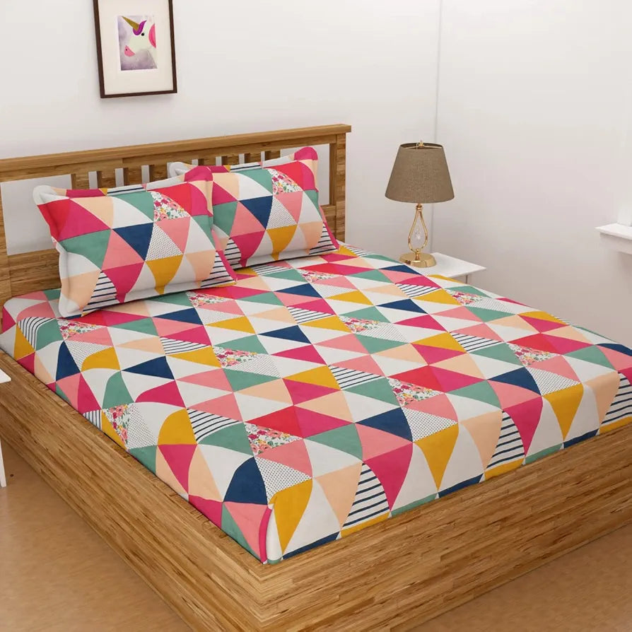 Homefab India 144 TC Microfiber Double Bedsheet with 2 Pillow Covers - Multicolor