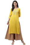 Janasya Women's Mustard Poly Rayon Solid Straight Kurta