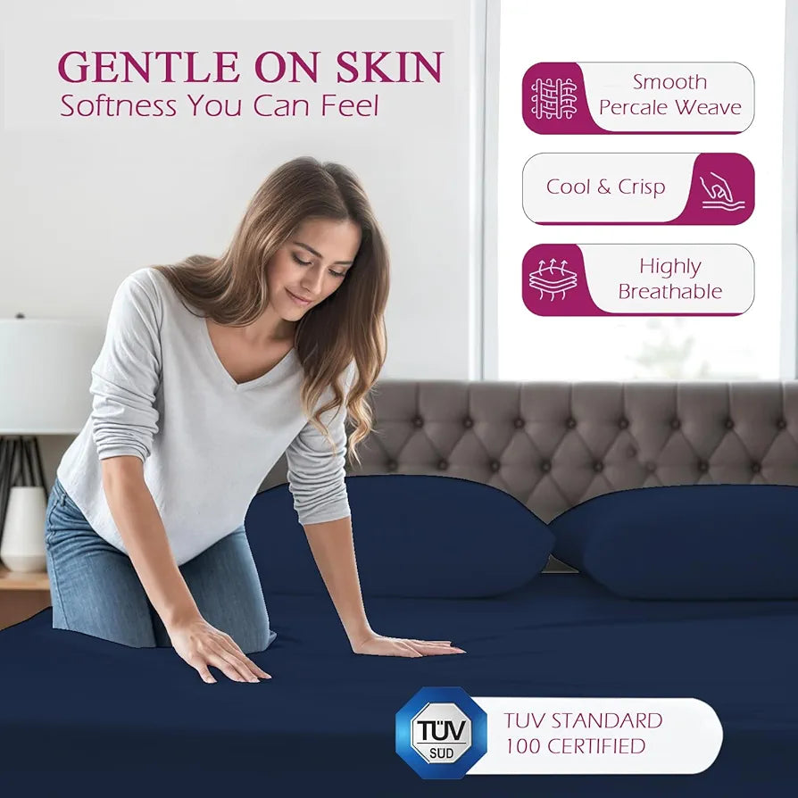 Trance Home Linen 300 TC Bamboo Fitted Queen Size Bedsheet | Soft, Breathable & Eco-Friendly Bedsheet with 2 Pillow Cover - 