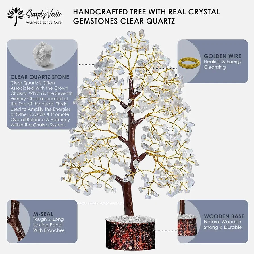 Simply Vedic Chakra Clean Quartz Crystal Tree| for Positive Energy, Good Luck | Natural Healing Gemstones MoneyTree Feng Shui, Spiritual Gift, Home Decor| Handmade by Traditional Artist
