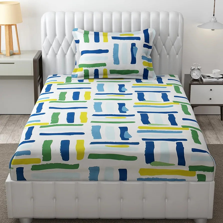 FRESH FROM LOOM Microfiber Rotary Printed Bed Sheet Set - Single Size, Hypoallergenic, Wrinkle Free with 1 Pillow Covers , 144 TC