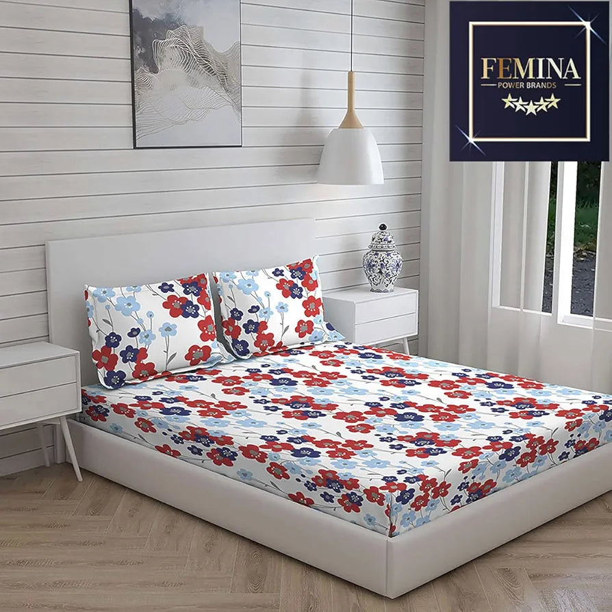 Layers California 100% Cotton Bedsheet Set for All Seasons - Lightweight, Moisture Absorbent, Machine Washable & Easy to Care - 225 CVC - King Size 