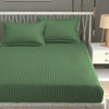Homefab India 160 TC Stripe Glace Cotton Double BedSheet with 2 Pillow Covers Dark Green