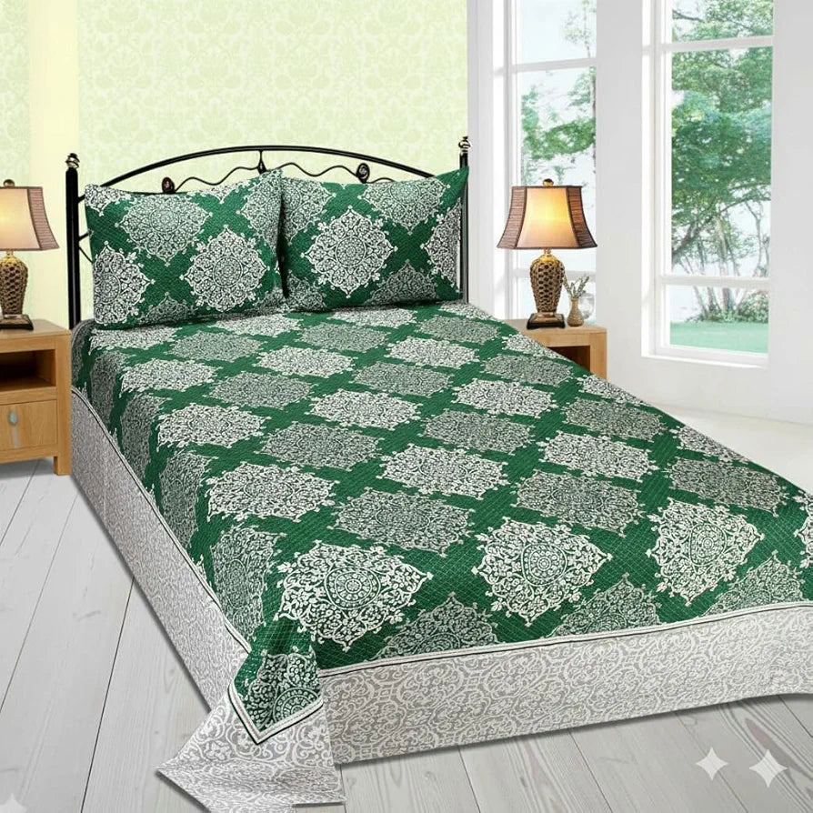 Fresh From Loom Reversible Cotton Single Bed Bedsheet - Hypoallergenic Wrinkle Free Heavy 300 TC Bed Sheets with 1 Pillow Covers 