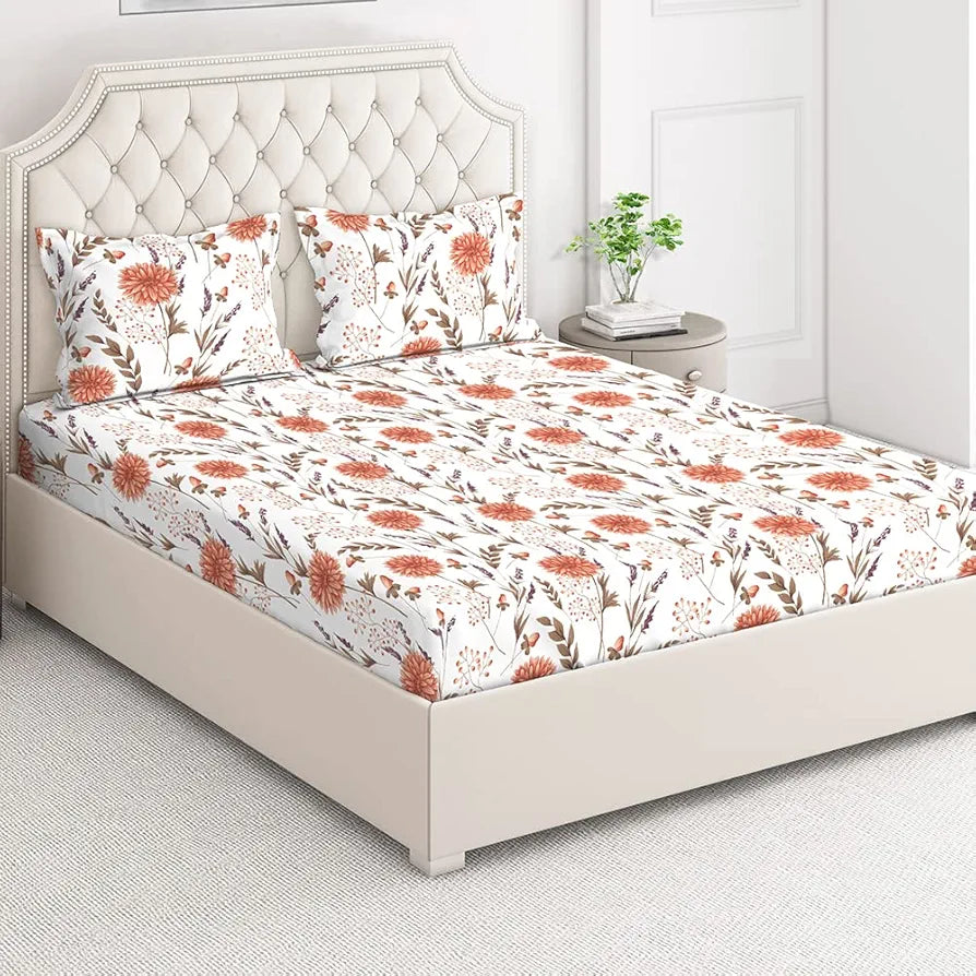 Layers Marigold 100% Cotton Bedsheet Set for All Seasons - Lightweight, Moisture Absorbent, Machine Washable & Easy to Care - Gift for Housewarming & More - 144 TC - King Size 