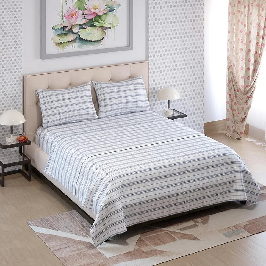 Emaline 100% Cotton Double Bedsheet Set  | 1 Double Cotton Bedsheet & 2 Pillow Covers | Breathable & Anti-Wrinkle | 144 TC | 