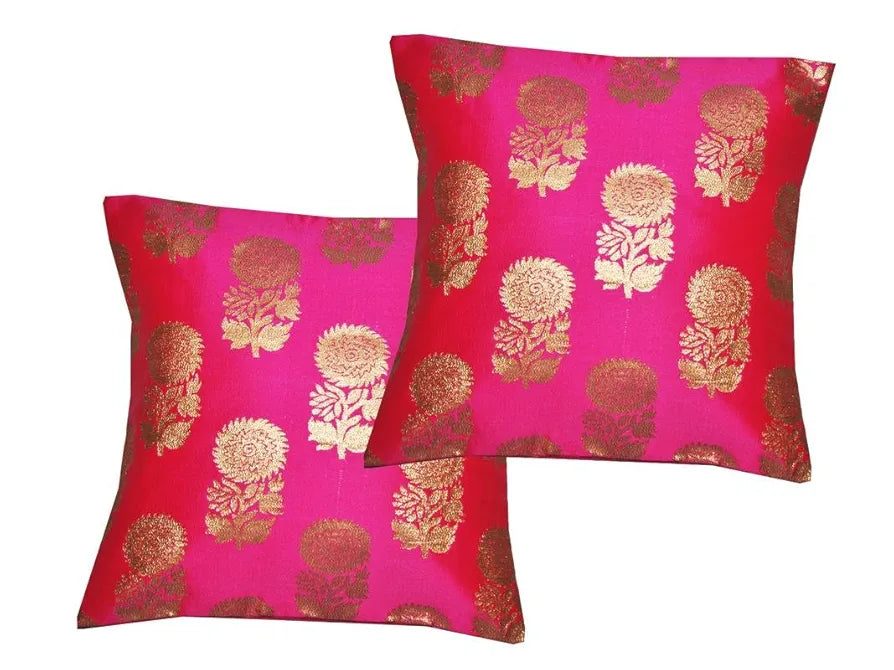 PINK PARROT Self Flower Pattern Design Jacquard Square Cushion Cover  - Set of 2
