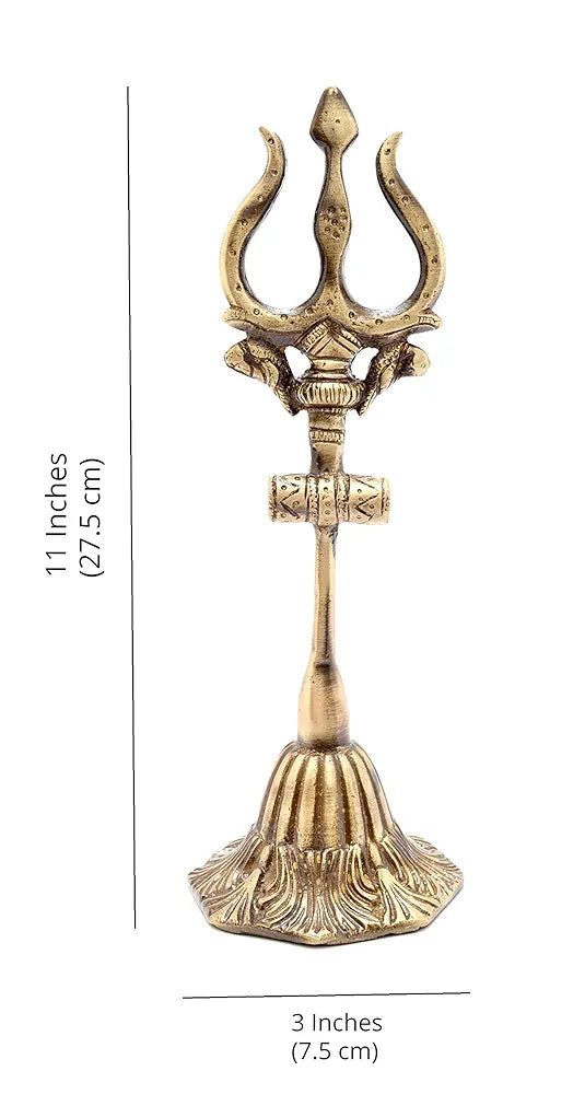 Two Moustaches Brass Shiva's Trishul with Damru Decorative Showpiece Figurine, Brown, 11 Inches, Standard, Pack of 1