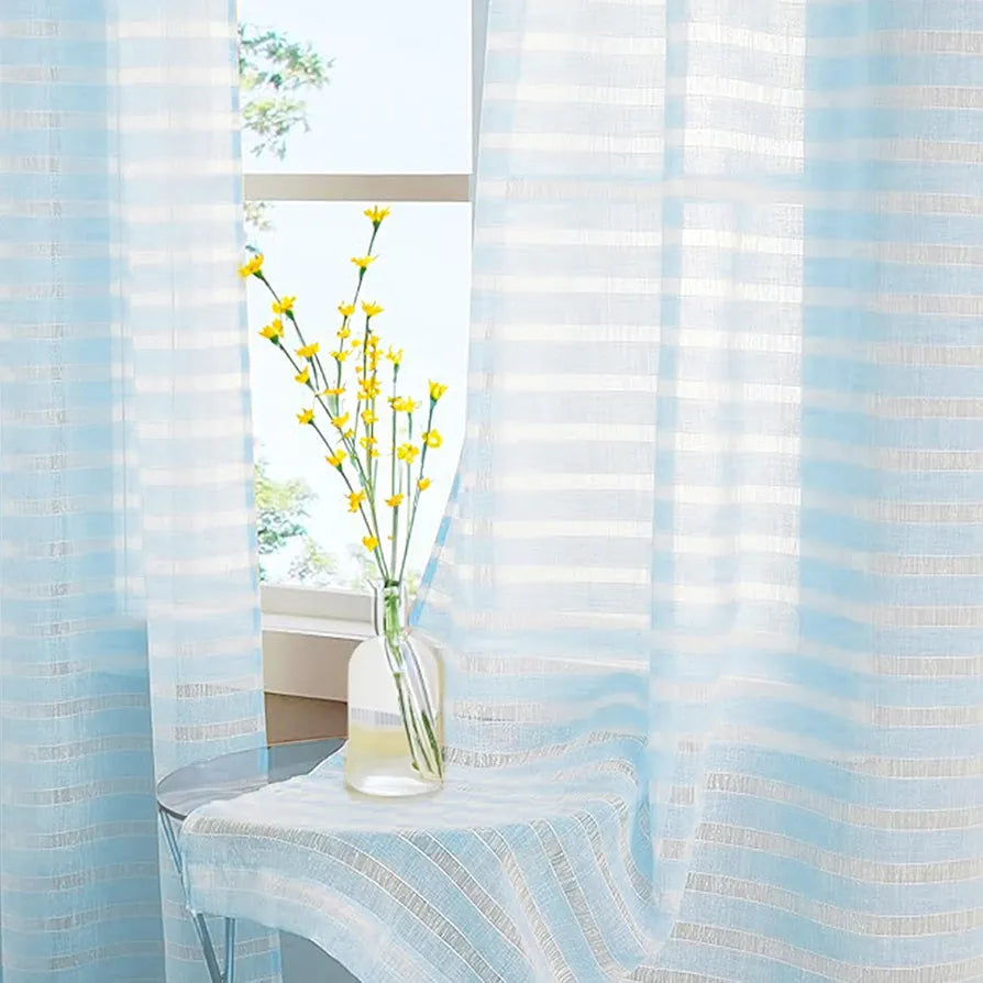 Urban Space polyester Aari Collection Weaved Sheer Curtains for Window 5ft Long, 35-40% Light Filtering Curtains with Eyelets and TieBack, Set of 2 Decorative Curtains 