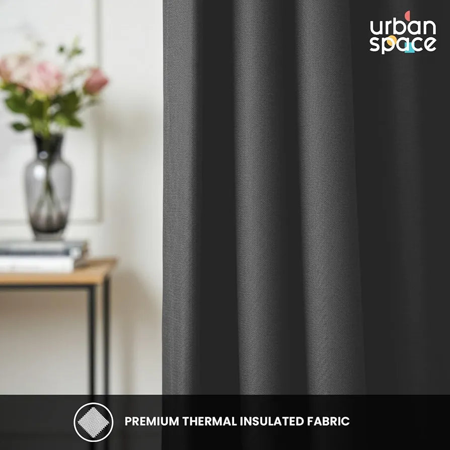Urban Space 100% Blackout Curtains for Window 5 Feet Set of 2, Thermal Insulated Curtains with Eyelets and Tiebacks, Solid Curtain for Living Room Home Decor 