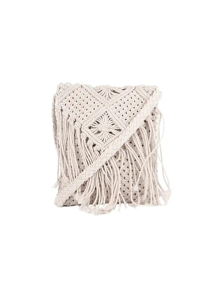 ASTRID Handmade Macrame Flap Over Sling Bag For Girls And Women