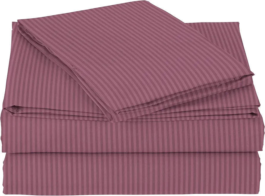HOMEKART Premium Cotton 210Tc Elastic Fitted Bedsheets with 2 Pillow Covers,King Size Bed with All Around Elastic Wrinkelfree Supersoft Striped Pattren Breathable |Size-78 x72+10 inches |Pink, 210 TC