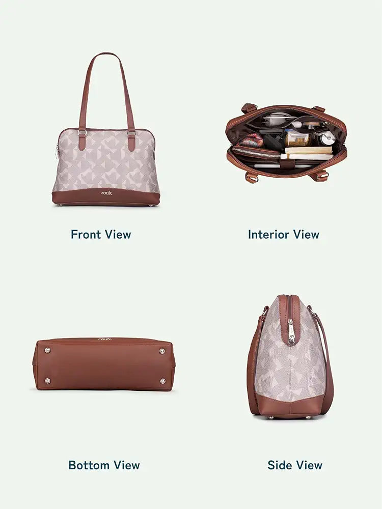 ZOUK Carry All Work Bag | Jute | Vegan Leather Handcrafted Women's Shoulder Bag with Double Handles