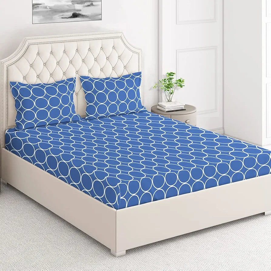 Layers Classic 100% Cotton Bedsheet Set for All Seasons - Lightweight, Moisture Absorbent, Machine Washable & Easy to Care - 104 TC - Queen Size 