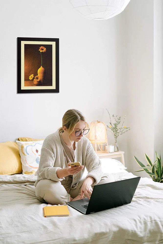 ArtX Paper Premium Sunflower With Vase Wall Art Painting, Multicolor, Floral, 18X24 in, Set of 1