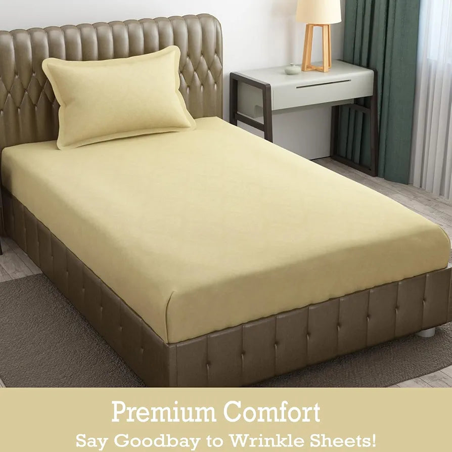 FRESH FROM LOOM Single Bed Bedsheet - Hypoallergenic, Wrinkle Free Microfiber Solid Bed Sheets With 1 Pillow Covers , 144 TC
