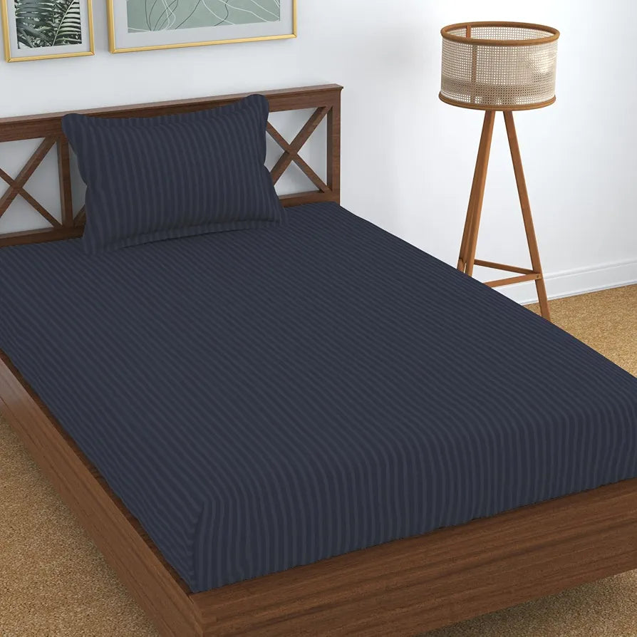 Homefab India 160 TC Stripe Glace Cotton Single BedSheet with 1 Pillow Cover - Grey
