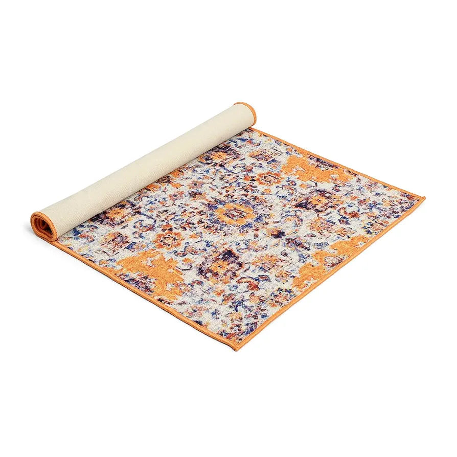 Status Contract Polyester Printed Vintage Persian Carpet Rug Runner with Anti Slip Backing, 5 x 7 Feet, Multicolour