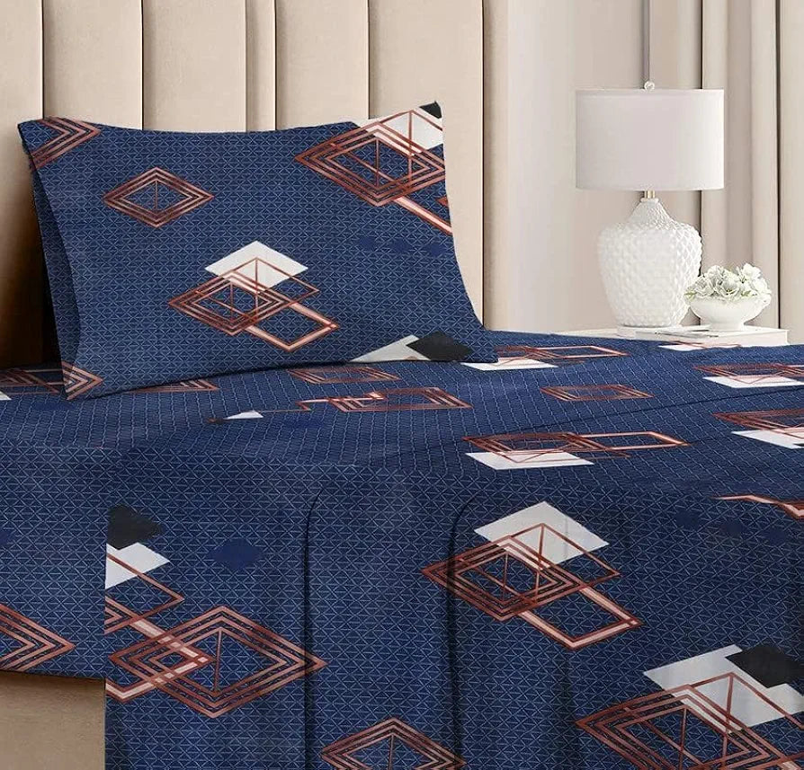 BSB HOME Premium Forever Modern Style Glace Cotton Floral Luxurious Beautiful Soft Comfort Designer Floral Pattern 1 Single Size Bed bedsheet and 1 Pillow Cover- Black & White