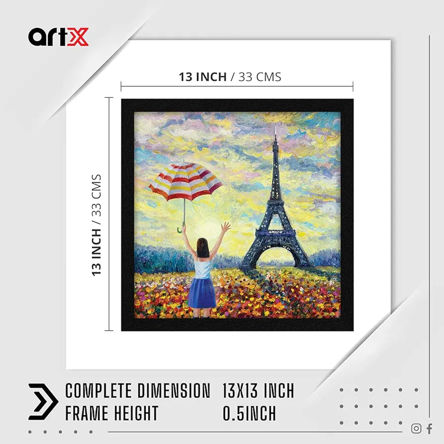 ArtX Paper Eiffel Tower Girl Framed Wall Art Painting, Multicolor, Abstract, 13 X 13 inches, Set of 1