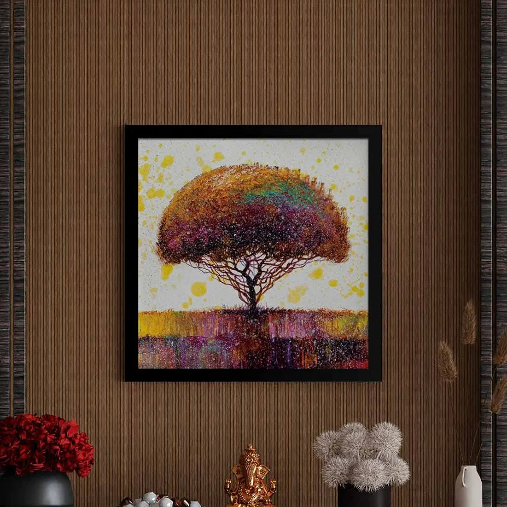 ArtX Abstract Colourfull Tree Big Canvas Painting For Bedroom and Living Room With Frame, Multicolour, Square, 24.0 x 24.0 inch, 2x2 Feet, Set Of 1