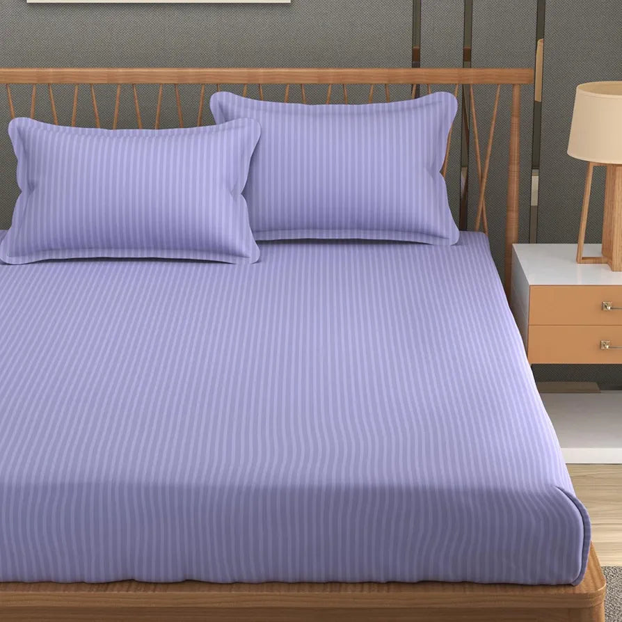 Homefab India 160 TC Stripe Glace Cotton Double BedSheet with 2 Pillow Covers -  - Purple