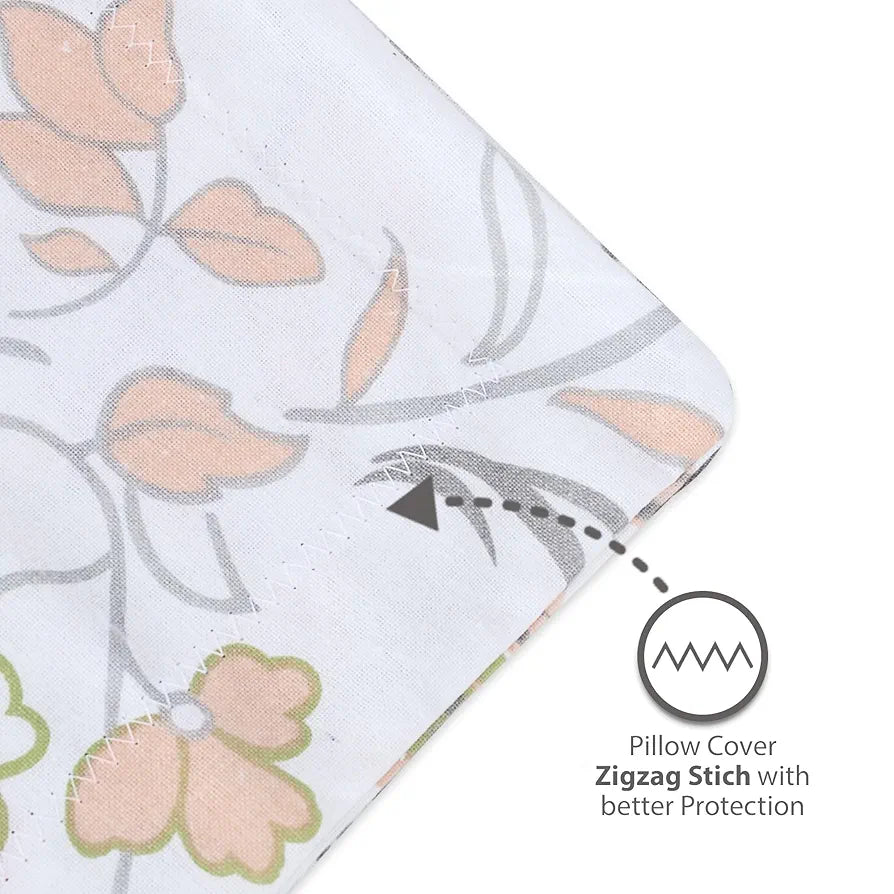 Divine Casa Double Size Bedsheet for Double Bed, 144 TC Pure Cotton Queen Size with 2 Pillow Covers | 222 by 254 cm | Floral | Peach Blush