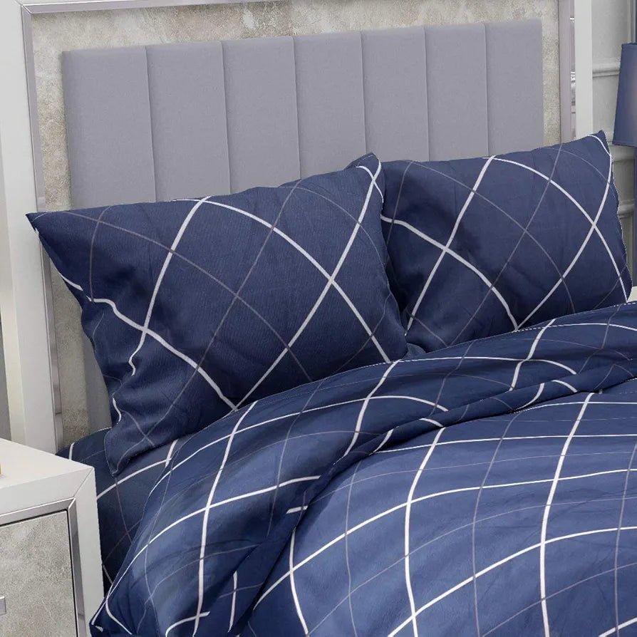 THE HOME STYLE Cotton Feel Glace Cotton All Around Elastic Fitted Printed King Size Double Bed Bedsheet With 2 Pillow Cover,300 TC